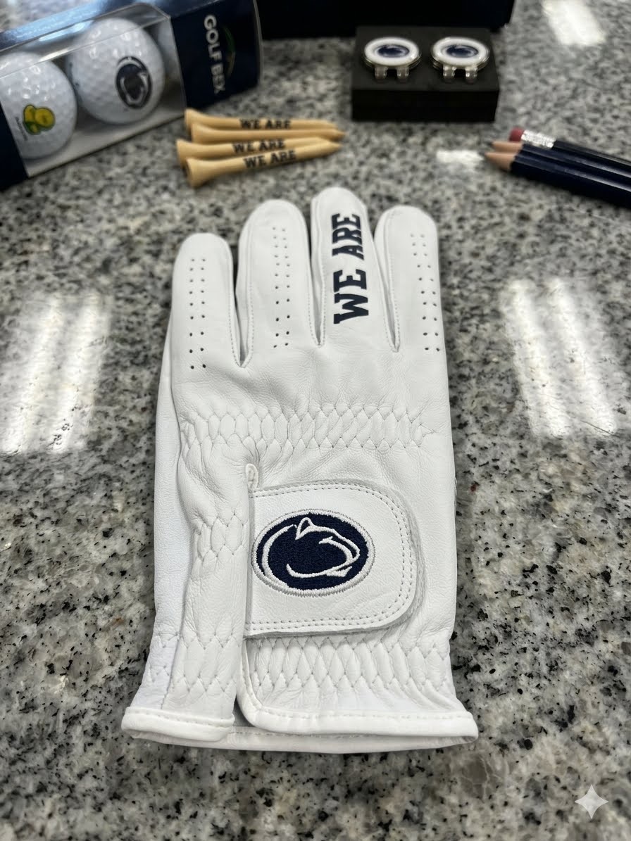 White Golf Glove With Penn State Leather Golf Glove By Kick Ass Golf Gear